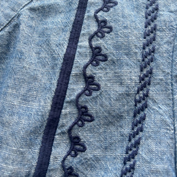 J crew Mercantile peasant top XS chambray embroidered blue denim tassel boho - Picture 7 of 10